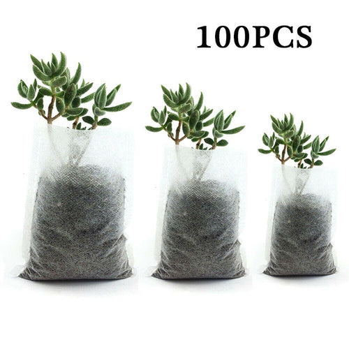 100pcs Garden Nursery Bags Plant Grow Seedling Biodegradable Fabrics Pots Raising Eco-Friendly Aeration Planting Bags Supplies